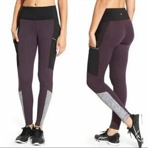 Athleta Size Small Tall Purple Colorblock Powerlift 2.0 Fleece Lined Leggings